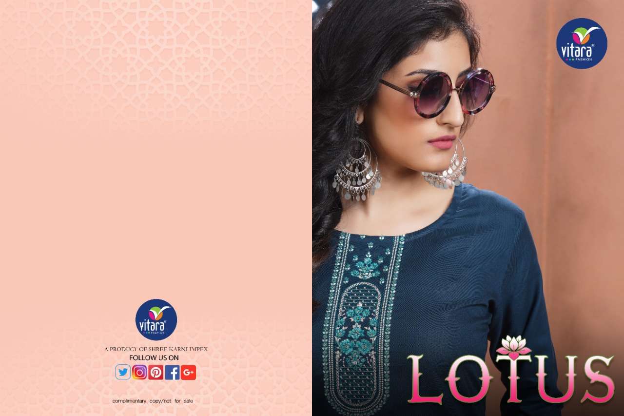  HEAVY RAYON EMBROIDERY KURTI WITH PANT BY VITARA FASHION - LOTUS-2 