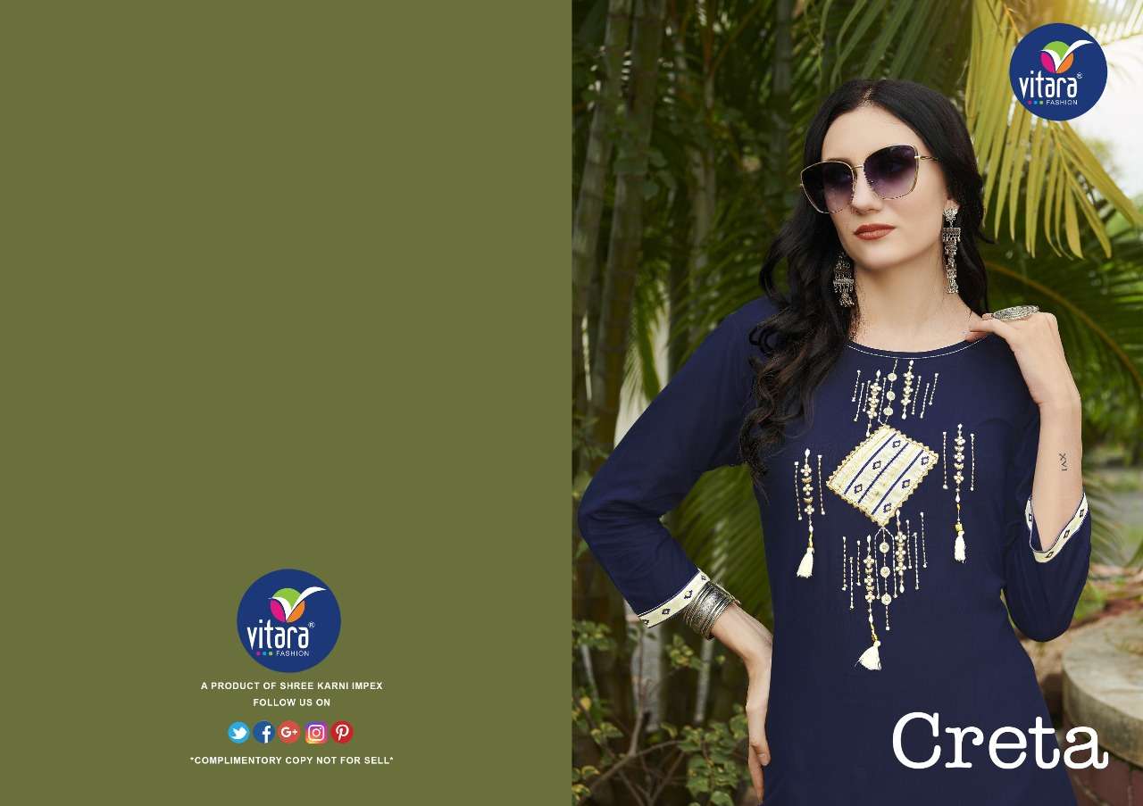 HEAVY REYON FABRIC WITH EMBRODRY KURTI BY VITARA FASHION -  CRETA