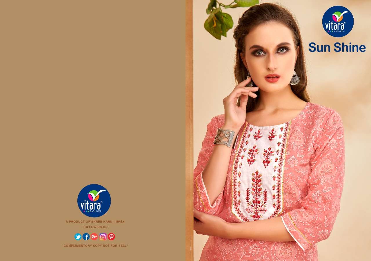 PURE MUL MUL KURTI WITH FOIL PRINT &COTTON PANT BY VITARA FASHION - SUNSHINE 