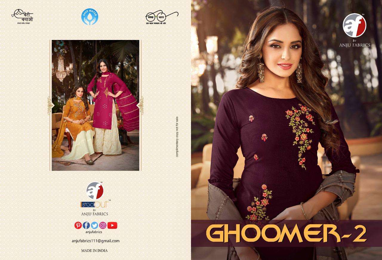 AF GHOOMER VOL2 SILK FANCY EMROIDARY & HAND WORK KURTI WITH VISCOSE WITH PUM PUM GARARA & VISCOSE DU...