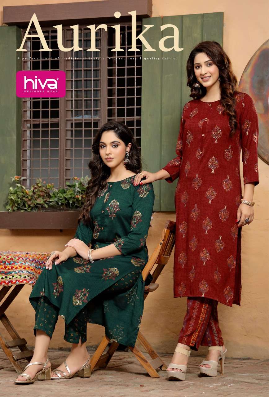 AURIKA RAYON KURTI WITH PANT BY HIVA BRAND WHOLESALER AND DEALER