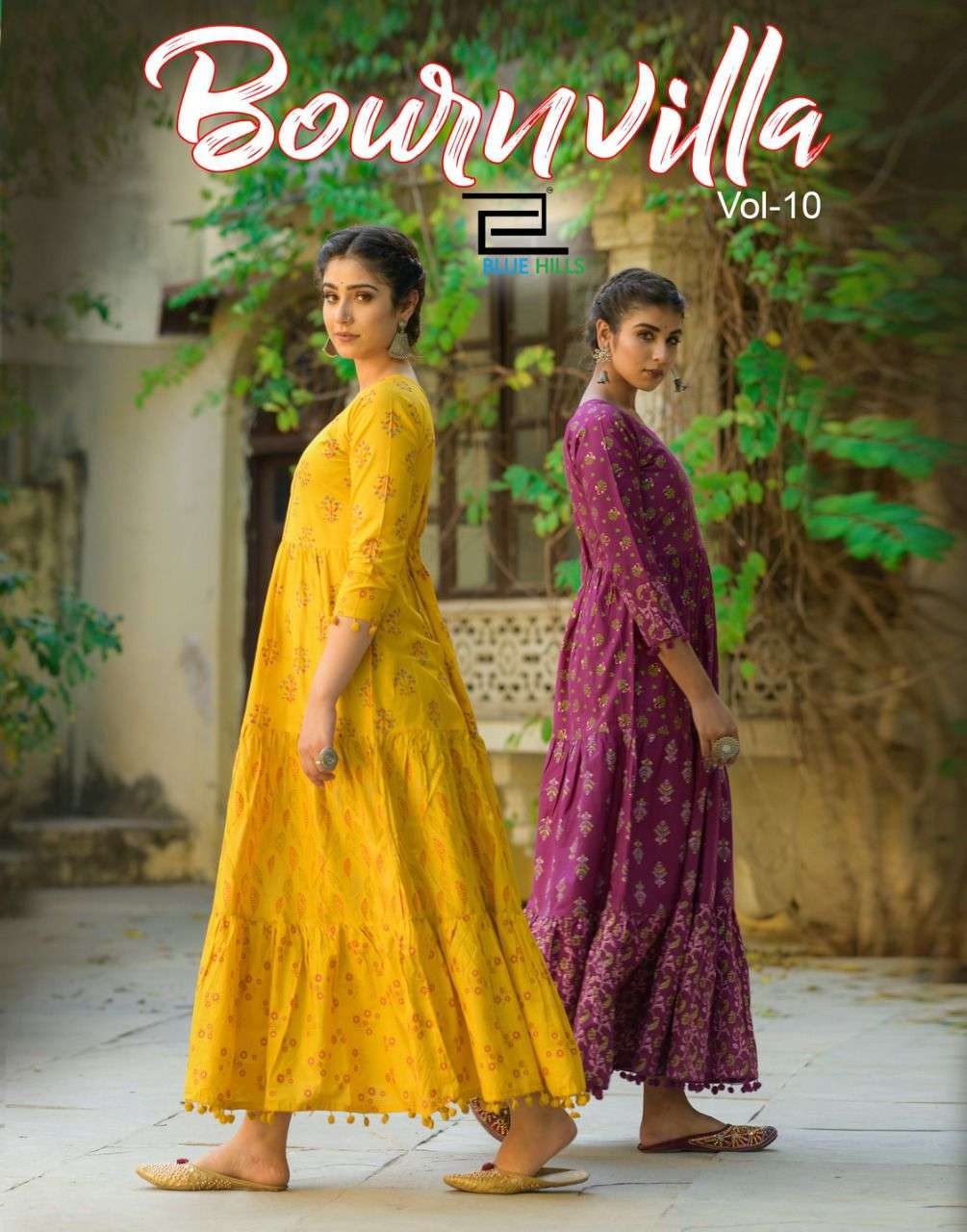 BOURNVILLA VOLUME 10 COTTON LONG FRILL GOWN WITH POM-POM BY BLUE HILLS BRAND WHOLESALER AND DEALER 