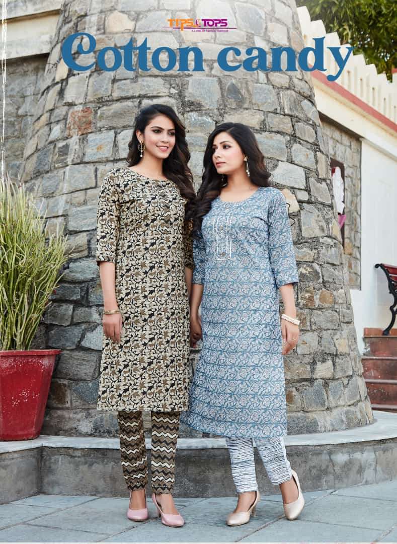 COTTON CANDY COTTON PRINTED KURTI WITH COTTON PANT BY TIPS & TOPS BRAND WHOLESALE AND DEALER 