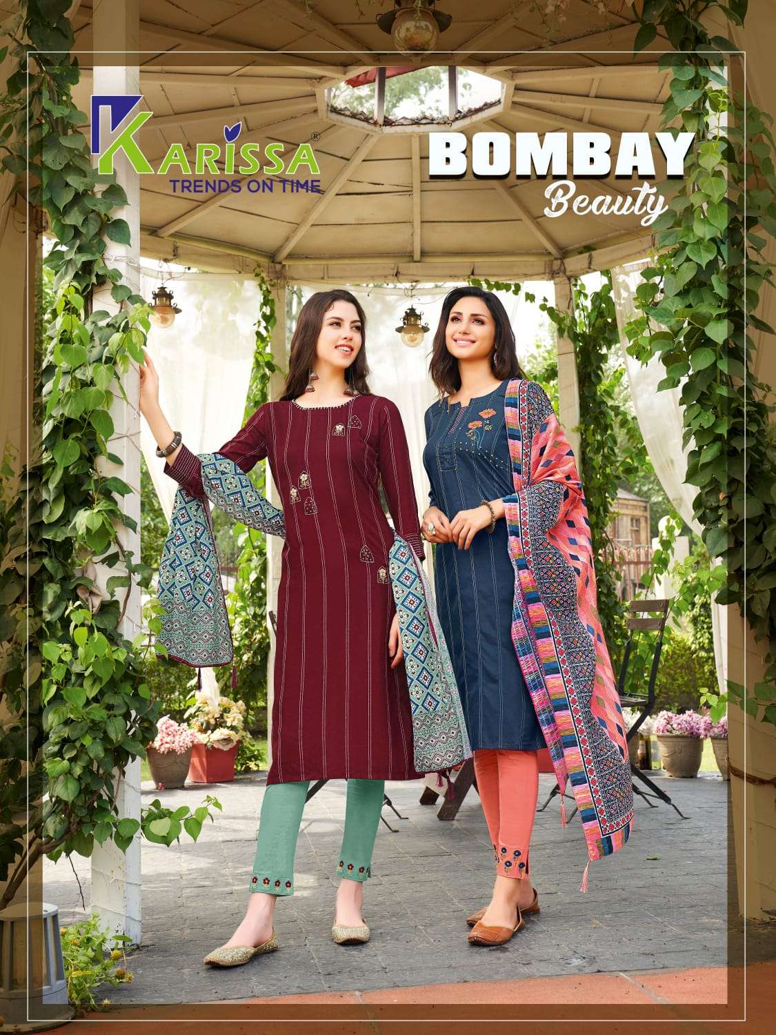 KARISSA BOMBAY BEAUTY HANDWORK AND KHATALI ANCHOR WORK KURTI WITH RAYON PANT AND HEAVY MASLIN DUPATT...