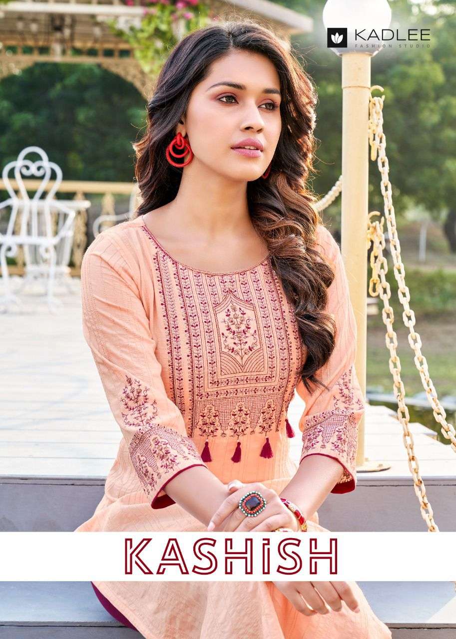 KASHISH BY KADLEE BRAND RAYON WEAVING WITH HAND WORK STRAIGHT KURTI WHOLESALER AND DEALER