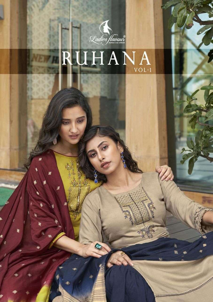 RUHANA VOL.1 EMBROIDEY WITH HEAVY KHATLI WORK KURTI WITH MUSLINE SHARARA  & PURE NAYLON VISCOSE DUPA...