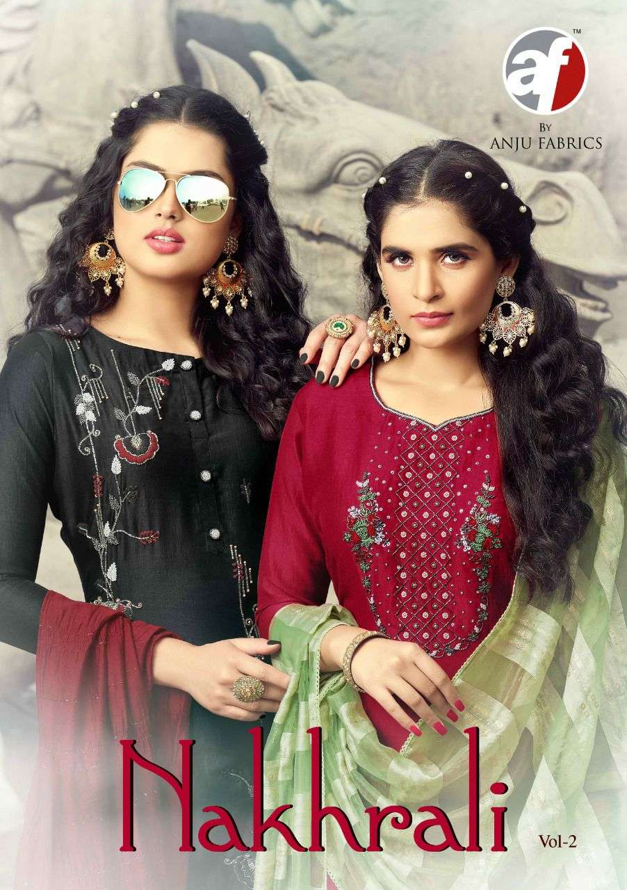 NAKHRALI VOL2 BY AF BRAND SILK PURE HAND WORK KURTI WITH COTTON PANT & VISCOSE DUPPATA WHOLESALER AN...