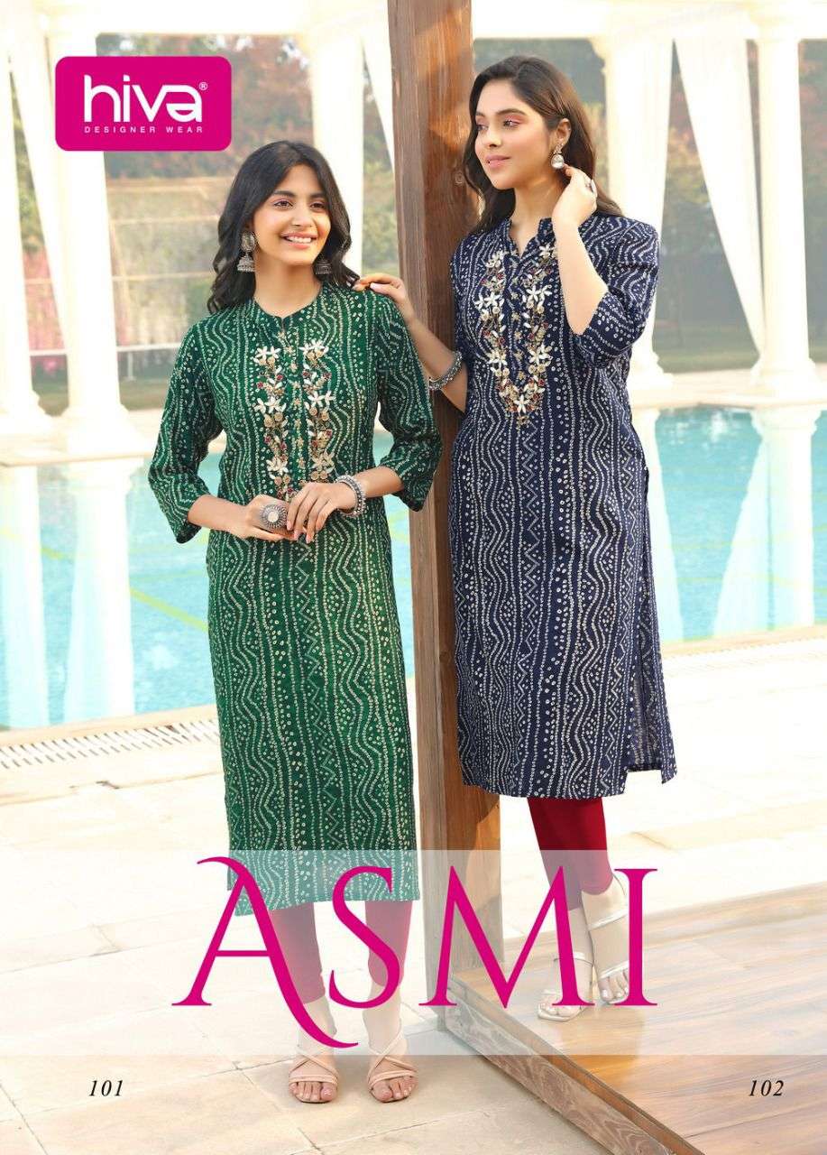 ASMI BY HIVA BRAND RAYON EMBROIDERY WITH GOTA WORK KURTI WHOLESALER AND DEALER