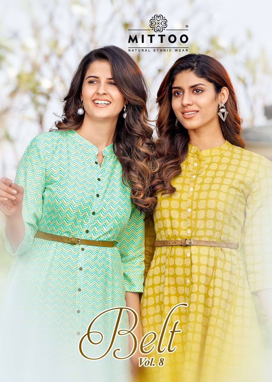 BELT VOL 8 BY MITTOO BRAND RAYON PRINTED KURTI WITH BELT WHOLESALER AND DEALER