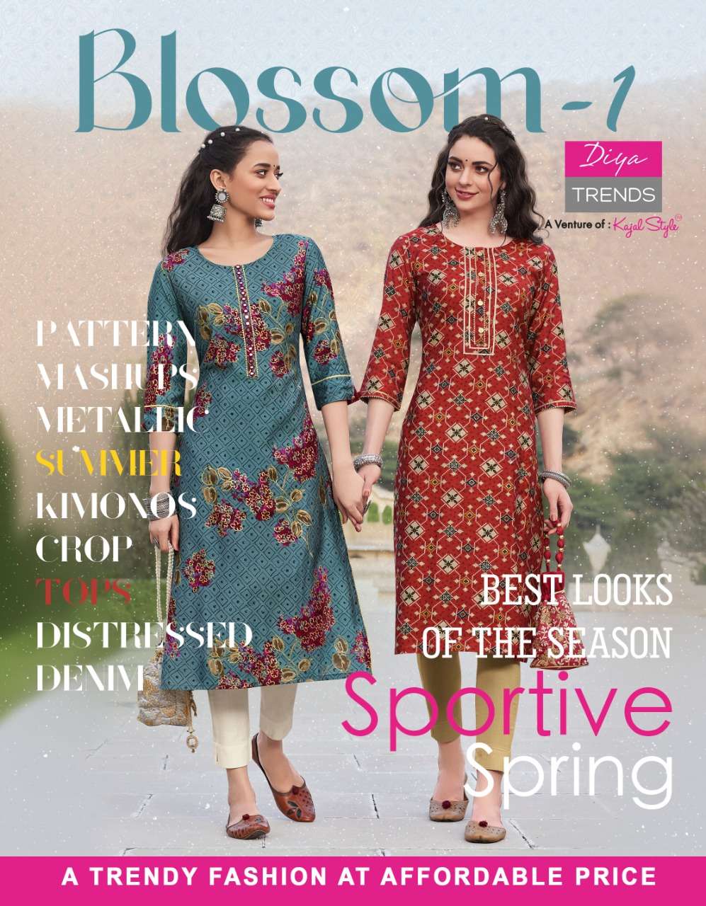 BLOSSOM VOL1 BY DIYA TRENDS BRAND HEAVY CHANDERI FOIL PRINT EMBROIDERY WORK KURTI WITH RAYON LYCRA P...