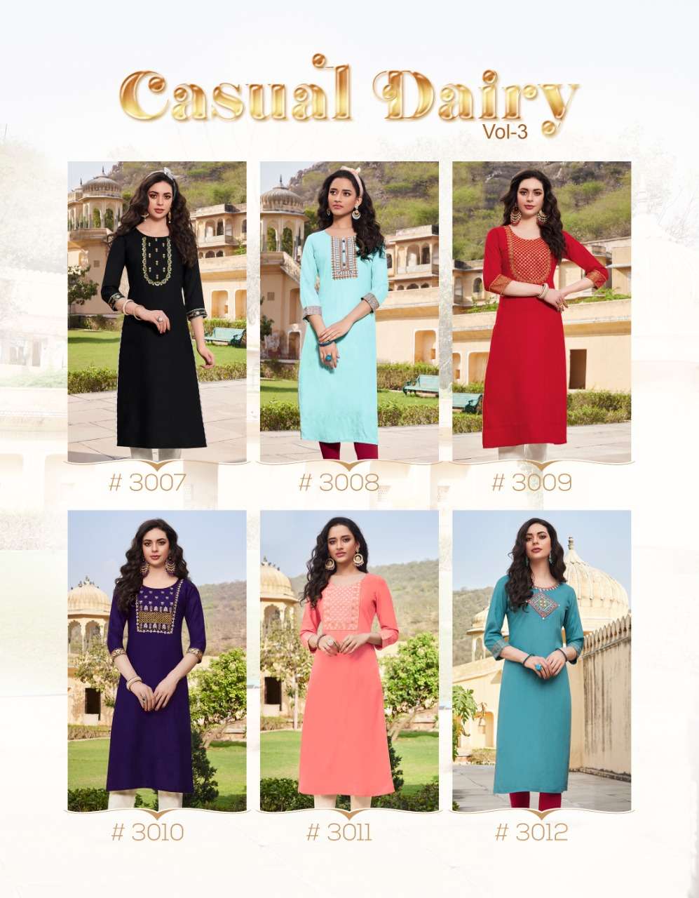 CASUAL DIARIES  VOL-3 BY DIYA TRENDS BRAND HEAVY RAYON WITH EMBROIDERY WORK KURTI WHOLESALER AND DEA...