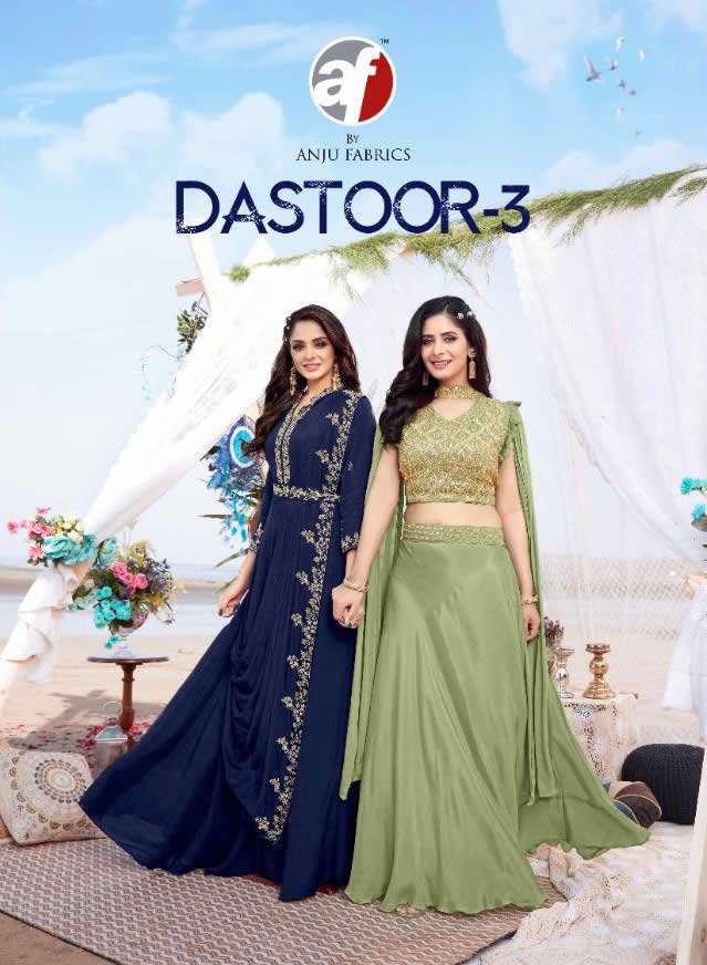 DASTOOR VOL 3 BY AF BRAND PURE VISCOSE GEORGETTE AND PURE CHINON CROP TOP SKIRT WITH ATTACHED DUPATT...