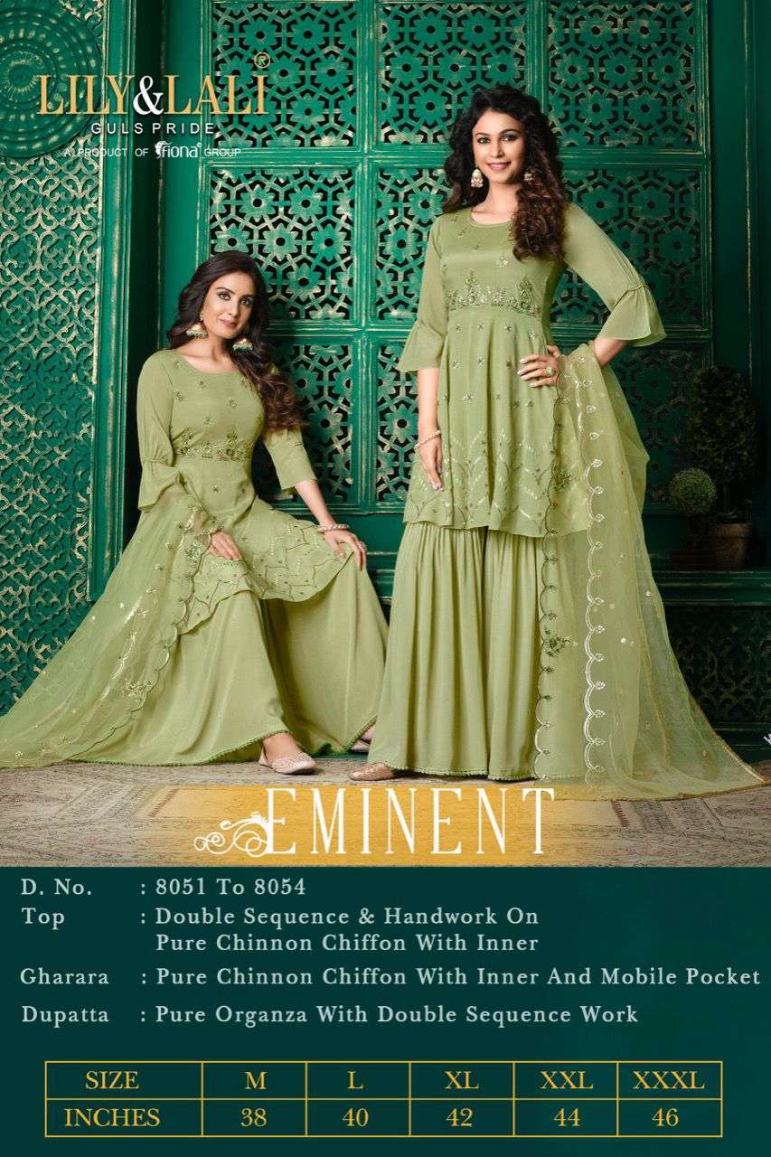 EMINENT BY LILY & LALI BRAND CHINNON CHIFFON HAND WORK KURTI WITH POCKET GHARARA AND DOUBLE SEQUENCE...