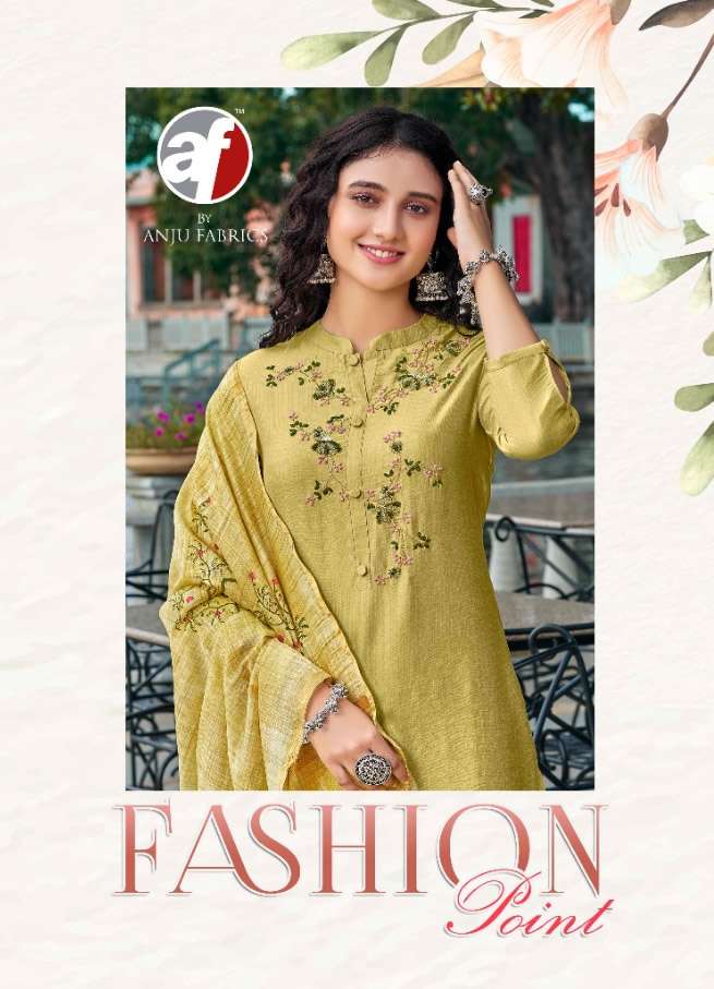 FASHION POINT VOL 1 BY AF BRAND SILK HAND WORK KURTI WITH SOFT SLUB PANT AND BRUSH PRINT DUPATTA WHO...