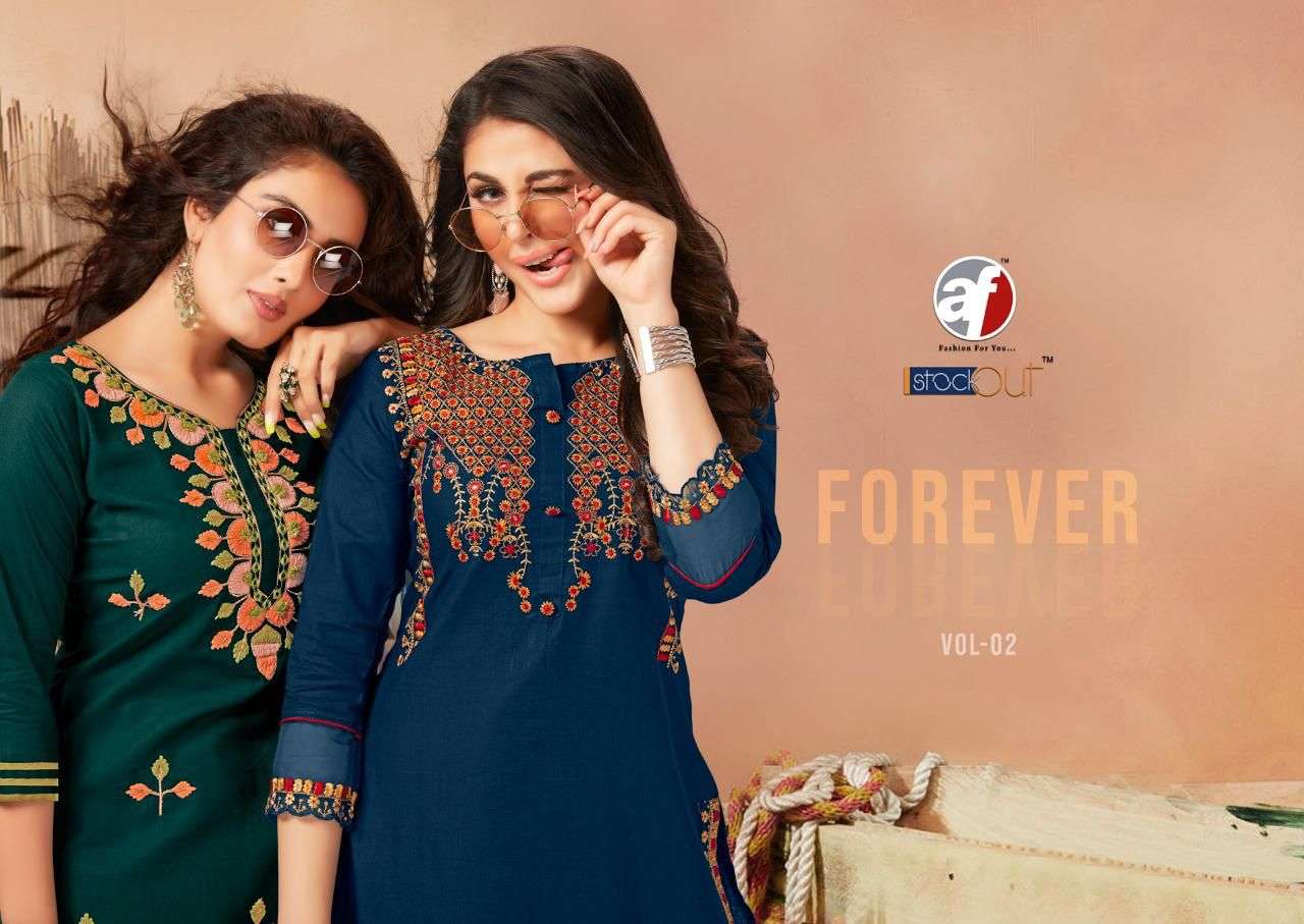 FOREVER VOL 2 BY AF BRAND EMBROIDERY WITH HEAVY HAND WORK KURTI WHOLESALER AND DEALER 