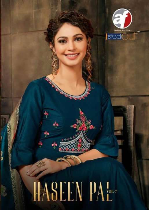 HASEEN PAL VOL.7 BY AF BRAND BAMBER SILK HANDWORK KURTI WITH  BANARSI JACQUARD WITH MEENA EXCLUSIVE ...