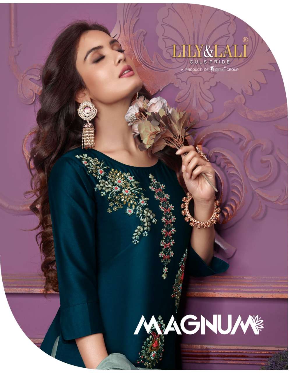 MAGNUM BY LILY & LALI BRAND SILK HANDWORK KURTI WITH SILK PANT WITH POCKET AND ORGANZA DUPATTA WHOLE...