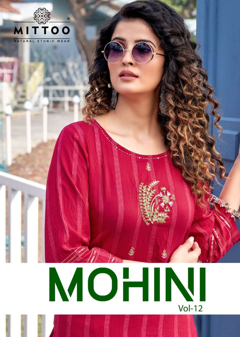 MOHINI VOL12 BY MITTOO BRAND NYLON VISCOSE AND RAYON WEAVING STRIPS KURTI WITH RAYON SLUB LYCRA PANT...