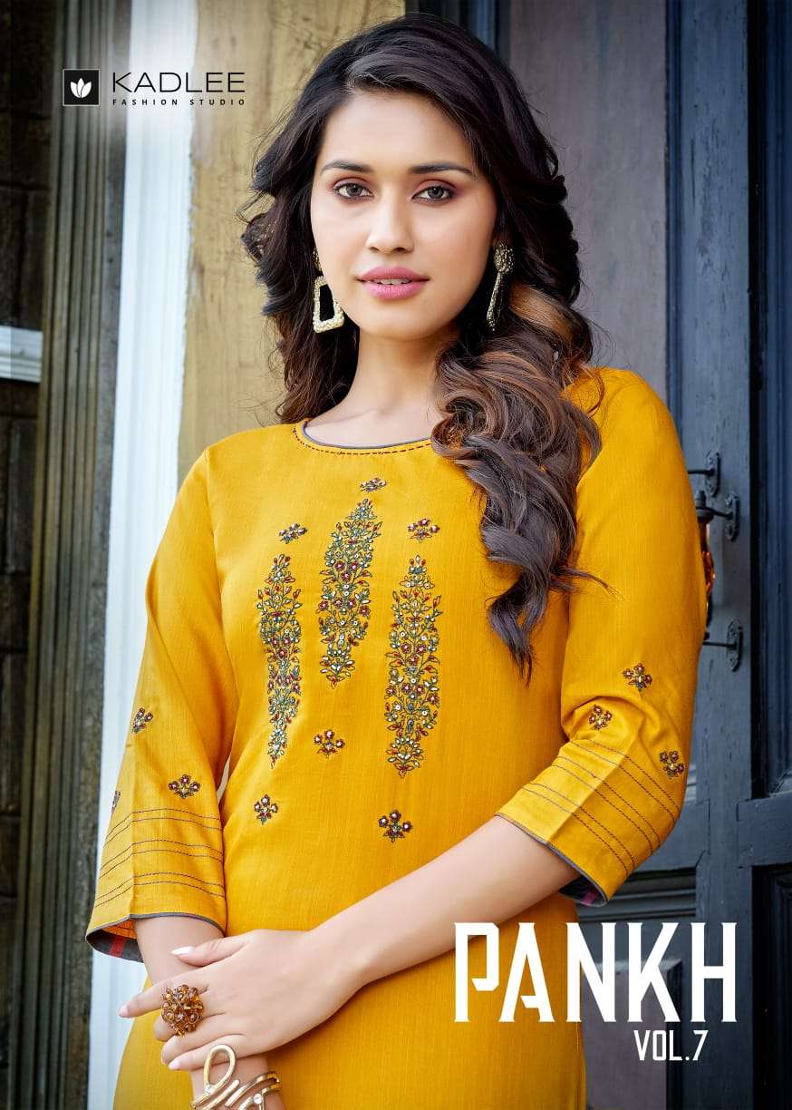 PANKH VOL 7 BY KADLEE BRAND EMBROIDERY AND HANDWORK KURTI WITH RAYON PRINTED PANT WHOLESALER AND DEA...