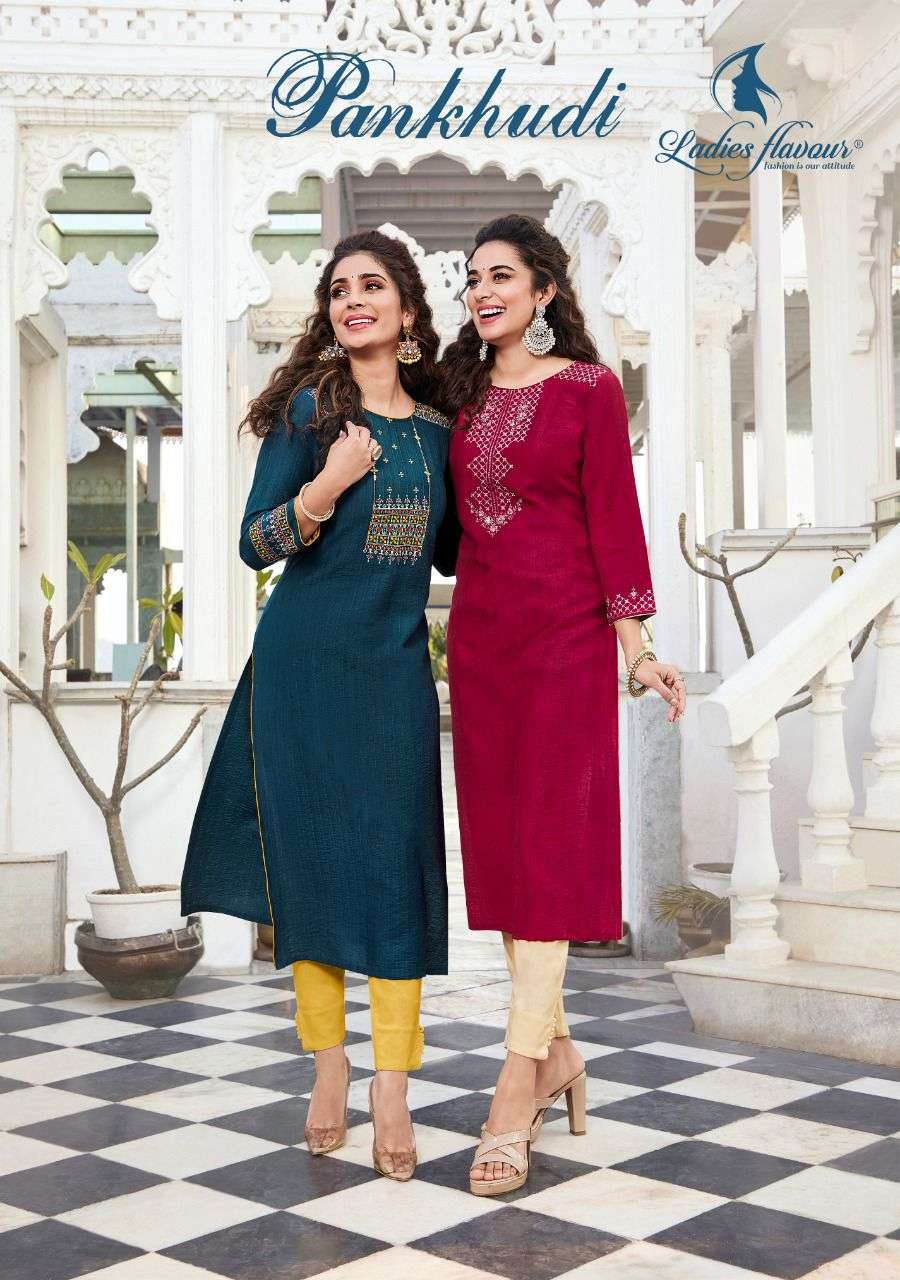 PANKHUDI BY LADIES FLAVOUR BRAND PURE VISCOSE WITH HEAVY SEQUNCE EMBROIDERY WORK KURTI WHOLESALER AN...