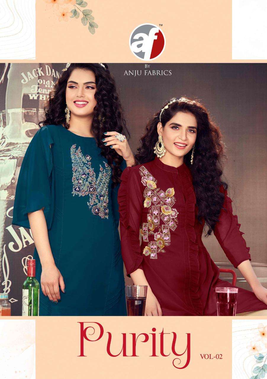 PURITY VOL 2 BY AF BRAND FANCY HAND WORK GEORGETTE KURTI WITH RAYON PANT WHOLESALER AND DEALER