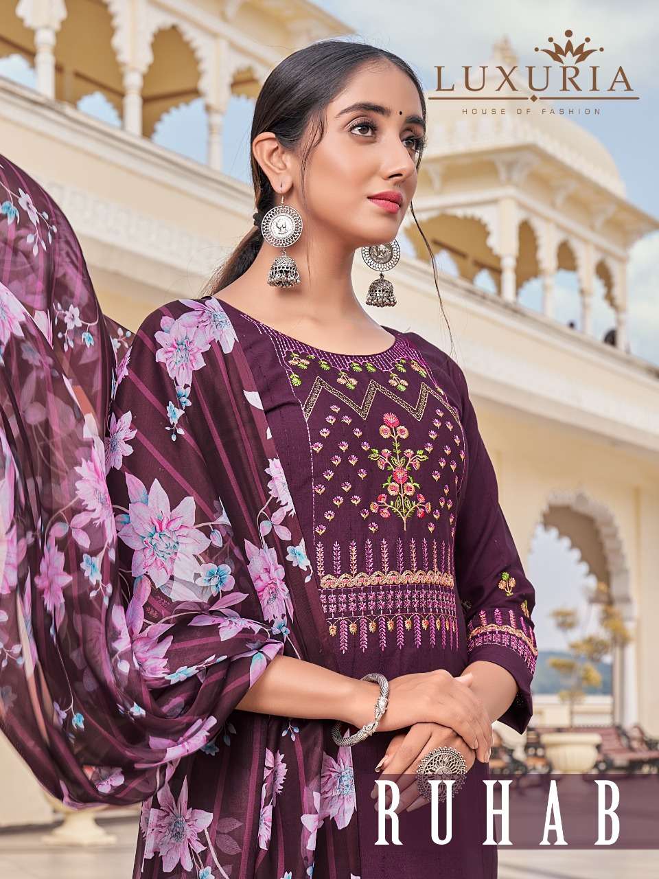 RUHAAB BY LUXURIA BRAND VISCOSE SLEEVE WORK KURTI WITH RAYON PANT AND SILK DIGITAL PRINT DUPATTA WHO...