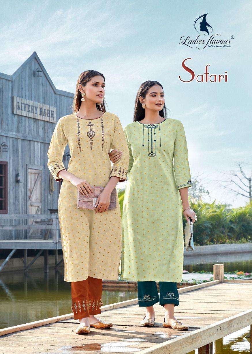 SAFARI BY LADIES FLAVOUR BRAND HEAVY COTTON EMBROIDERY AND HAND WORK KURTI WITH COTTON PANT WHOLESAL...