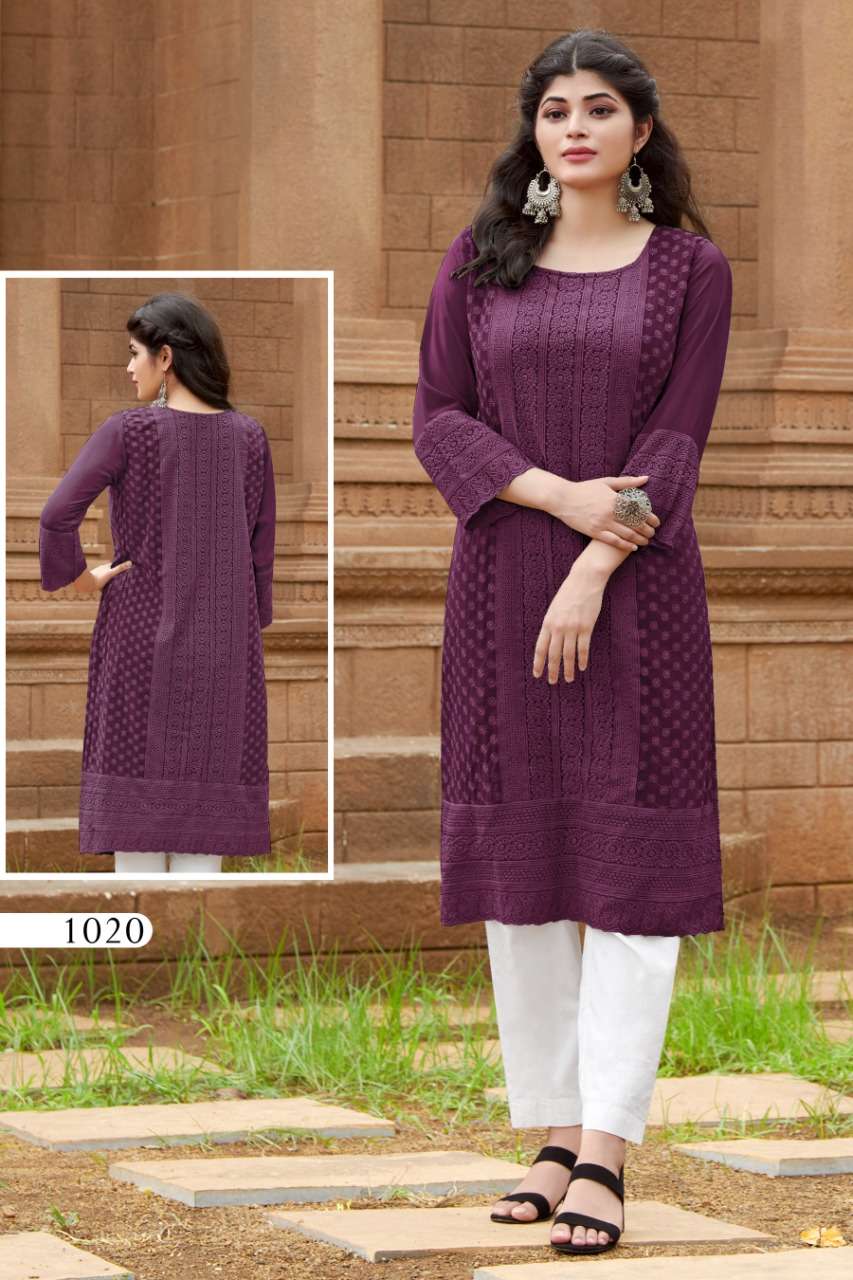 SCHIFFLI BY S3FOREVER BRAND HEAVY SHIFFLI FRONT AND BACK WORK KURTI WHOLESALER AND DEALER