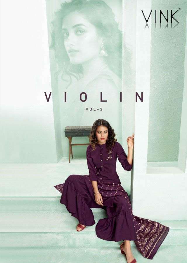 VIOLIN 3 BY VINK BRAND SILK BASE EMBROIDERY WORK KURTI WITH SHARARA AND JACQUARD DUPATTA WHOLESALER ...