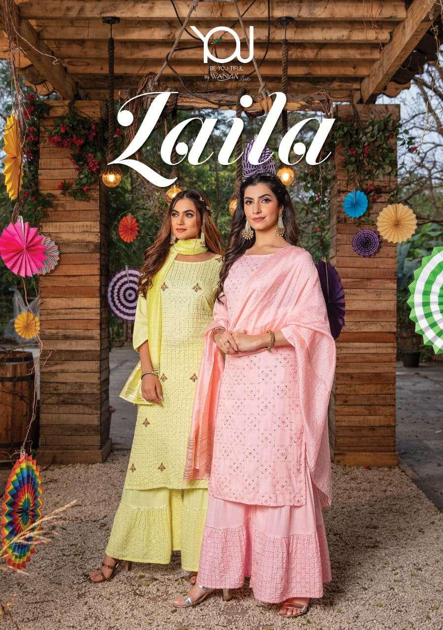 WANNA LAILA PURE RAYON HEAVY WORK KURTI WITH SHARARA & FANCY DUPATTA WHOLESALER AND DEALER