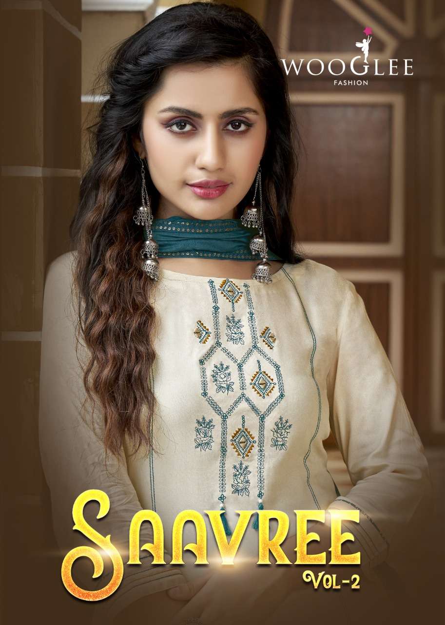 WOOGLEE SAVREE VOL 2 RAYON HAND WORK KURTI WITH RAYON SHARARA AND CHANDERI DUPATTA WHOLESALER AND DE...