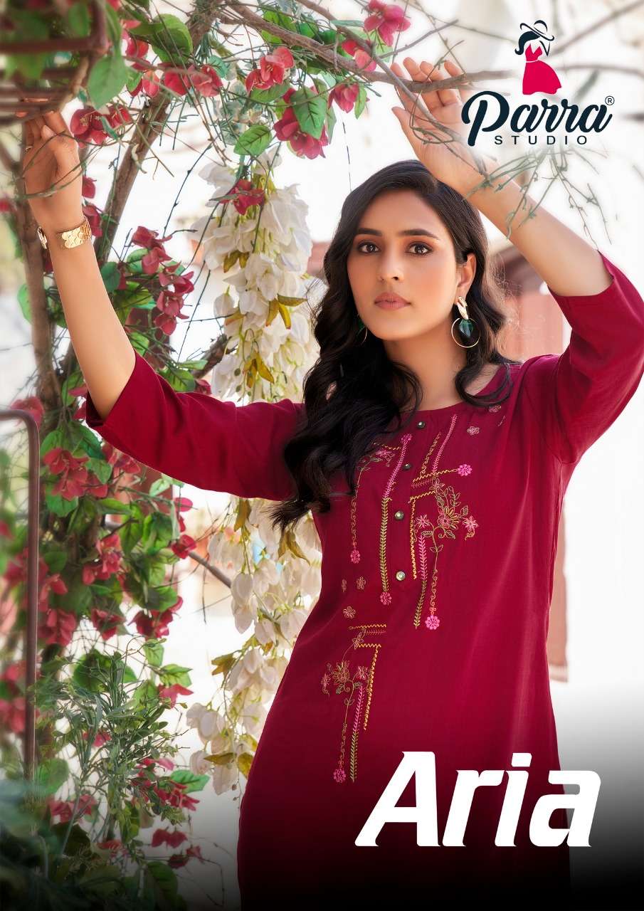 ARIA VOL 1 BY PARRA STUDIO BRAND COTTON SLUB WITH EMBROIDERY WORK DESIGNER KURTI WHOLESALER AND DEAL...