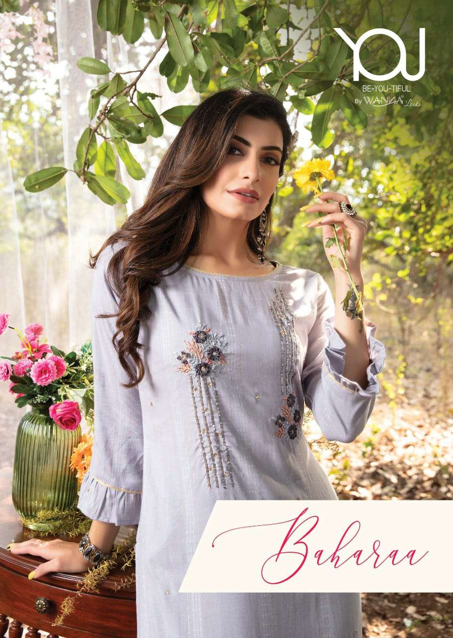 BAHARA BY WANNA BRAND FANCY FABRICS WITH PURE HAND WORK EMBROIDERY KURTI WITH HEAVY LYCRA PANT WHOLE...