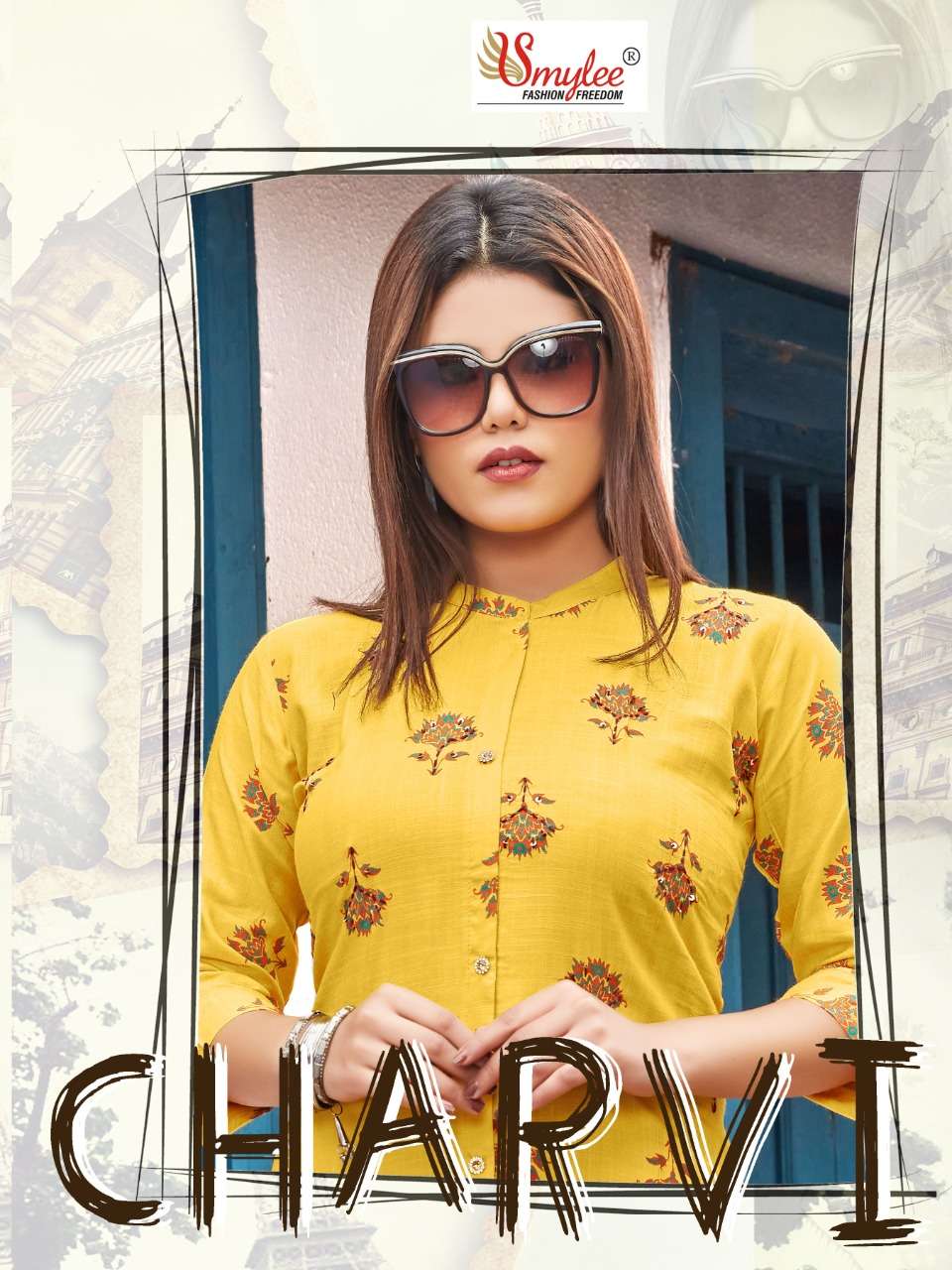 CHARVI BY SMYLEE BRAND HEAVY RAYON SLUB  PRINT WITH MANUAL HANDWORK KURTI WHOLESALER AND DEALER