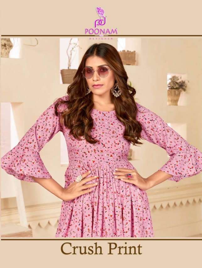 CRUSH PRINT BY POONAM DESIGNER BRAND PREMIUM CRUSH PRINT GOWN KURTI WHOLESALER AND DEALER