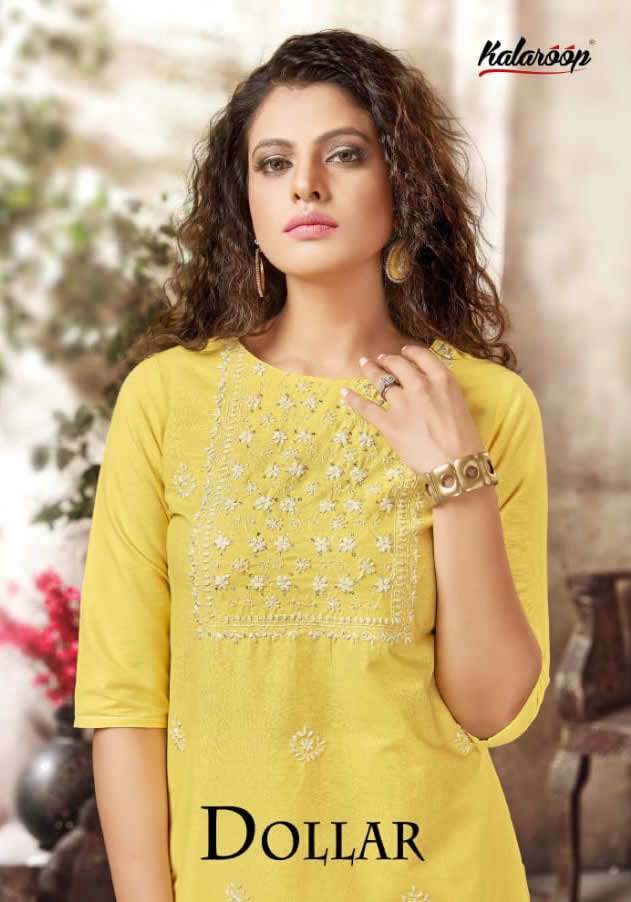 DOLLAR BY KALAROOP BRAND HEAVY FANCY SEMI LILEN WORK WITH KHATLI HANDWORK KURTI WHOLESALER AND DEALE...