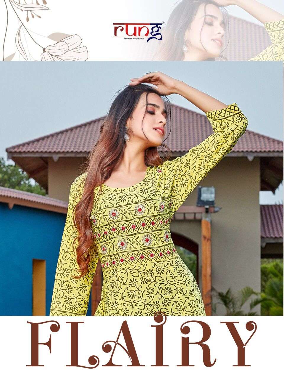 FLAIRY BY RUNG BRAND  HEAVY PRINT RAYON  WITH HAND WORK LONG GOWN KURTI WHOLESALER AND DEALER