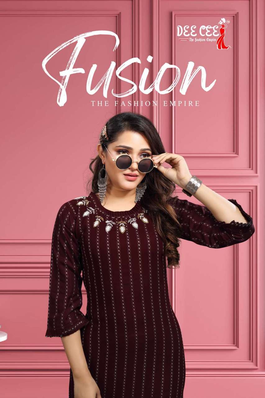 FUSION BY DEECEE BRAND BOMBAY RAYON EMBROIDERY WORK KURTI WHOLESALER AND DEALER