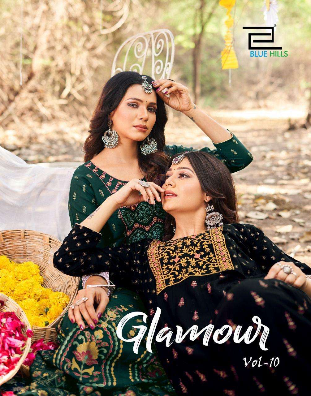 GLAMOUR VOL 10 BY BLUE HILLS BRAND RAYON PRINT WITH EMBROIDERY WORK GOWN KURTI WHOLESALER AND DEALER