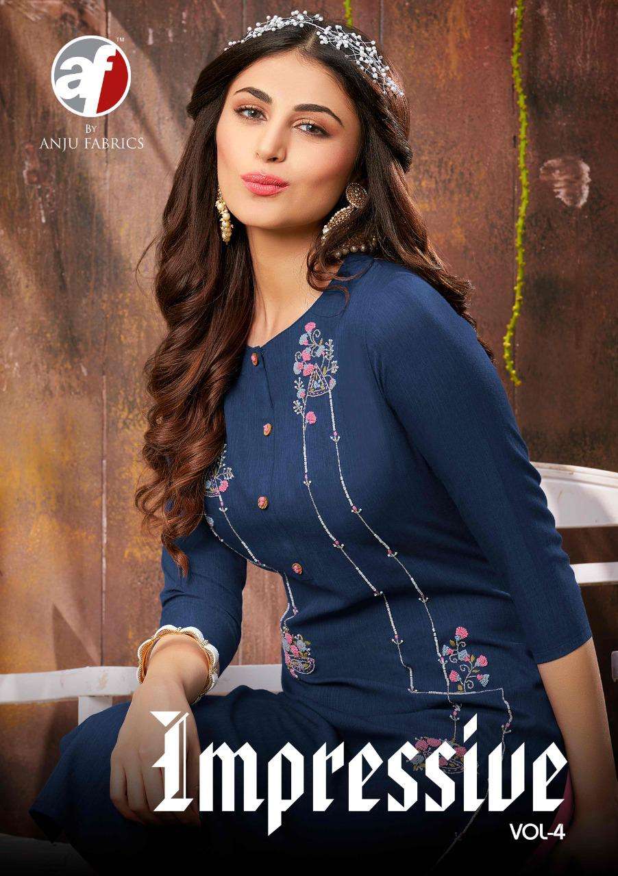 IMPRESSIVE VOL 4 BY AF BRAND MANUAL EMBROIDERY AND HAND WORK KURTI WHOLESALER AND DEALER