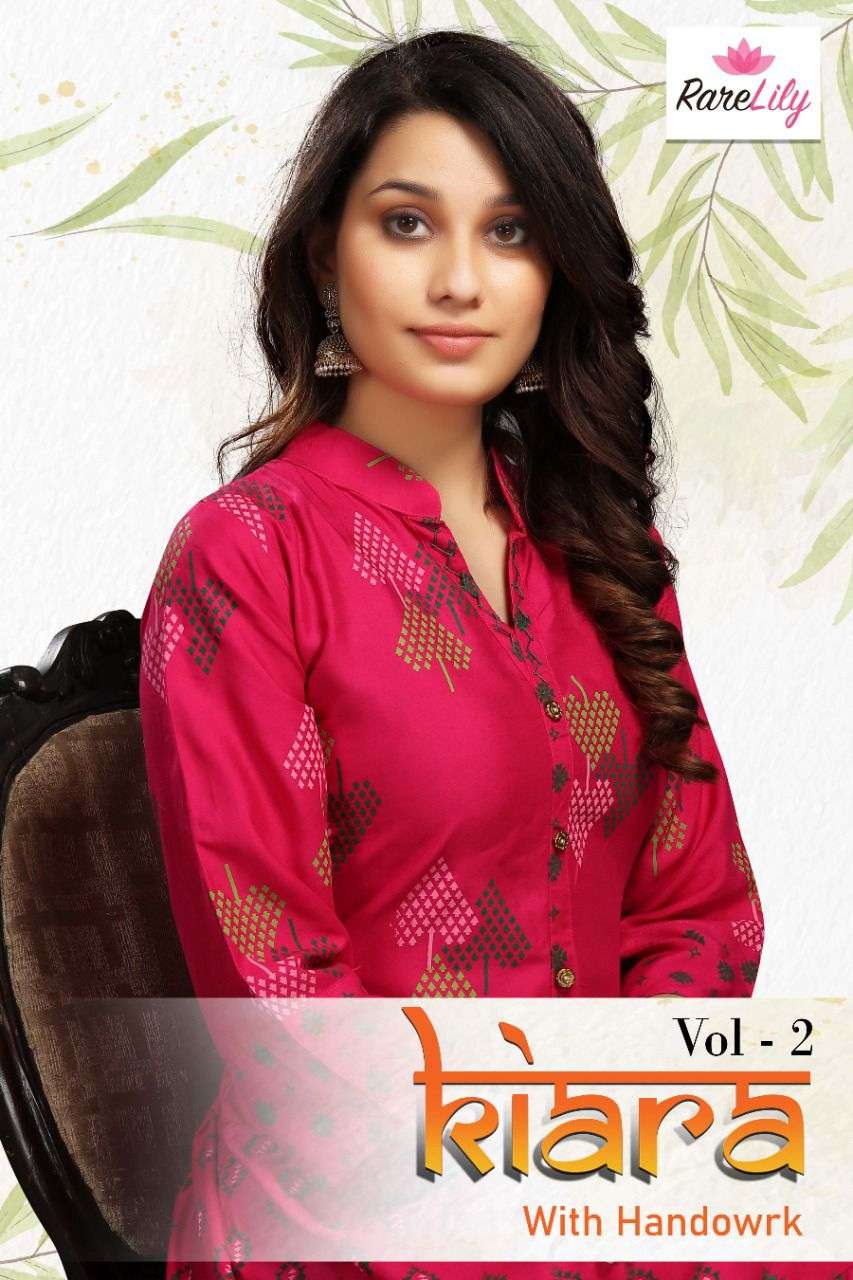 KIARA VOL 2 BY RARELILY BRAND RAYON PRINT WITH HANDWORK KURTI WHOLESALER AND DEALER