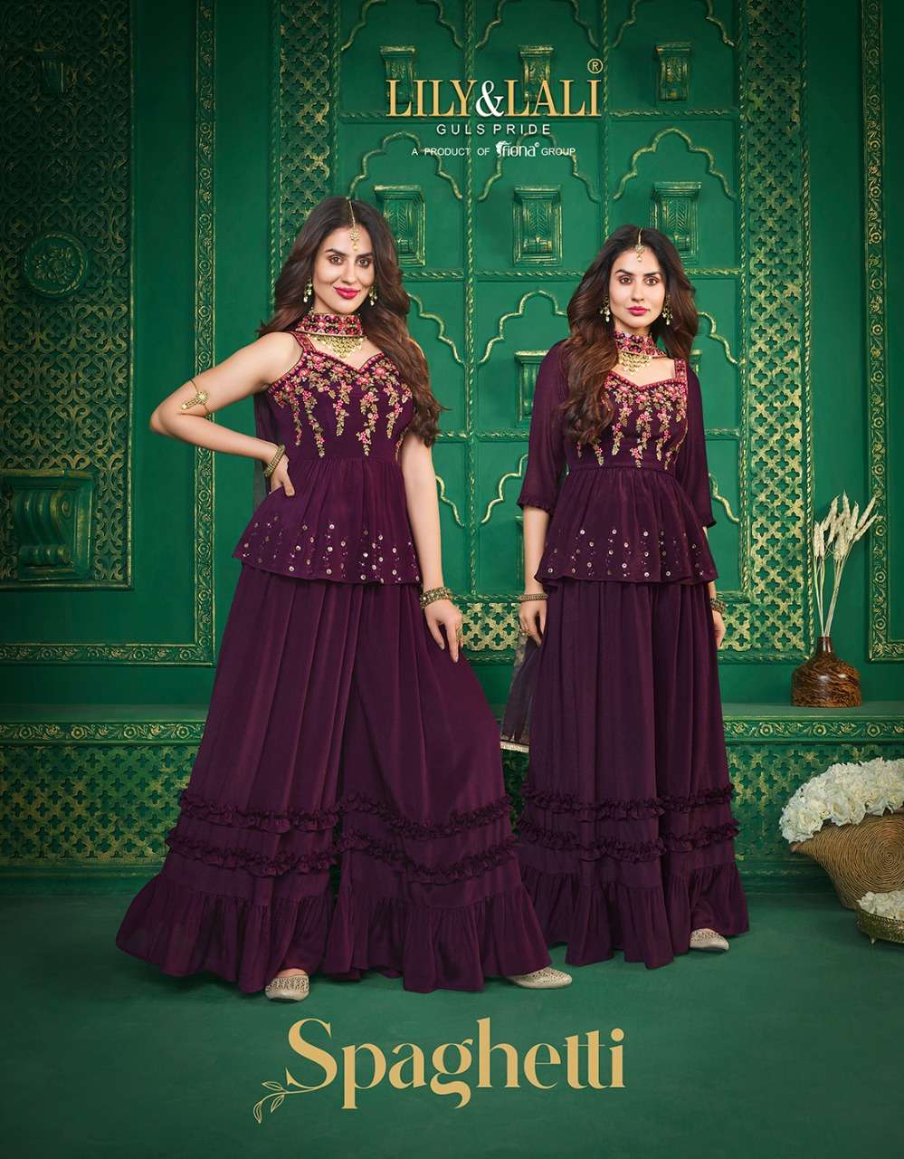 LILY-LALY - SPAGHETTI - AMAZING PEPLUM STYLE TOP WITH SHARARA-GHARARA AND BUTTERFLY SHAPE DUPATTA - ...