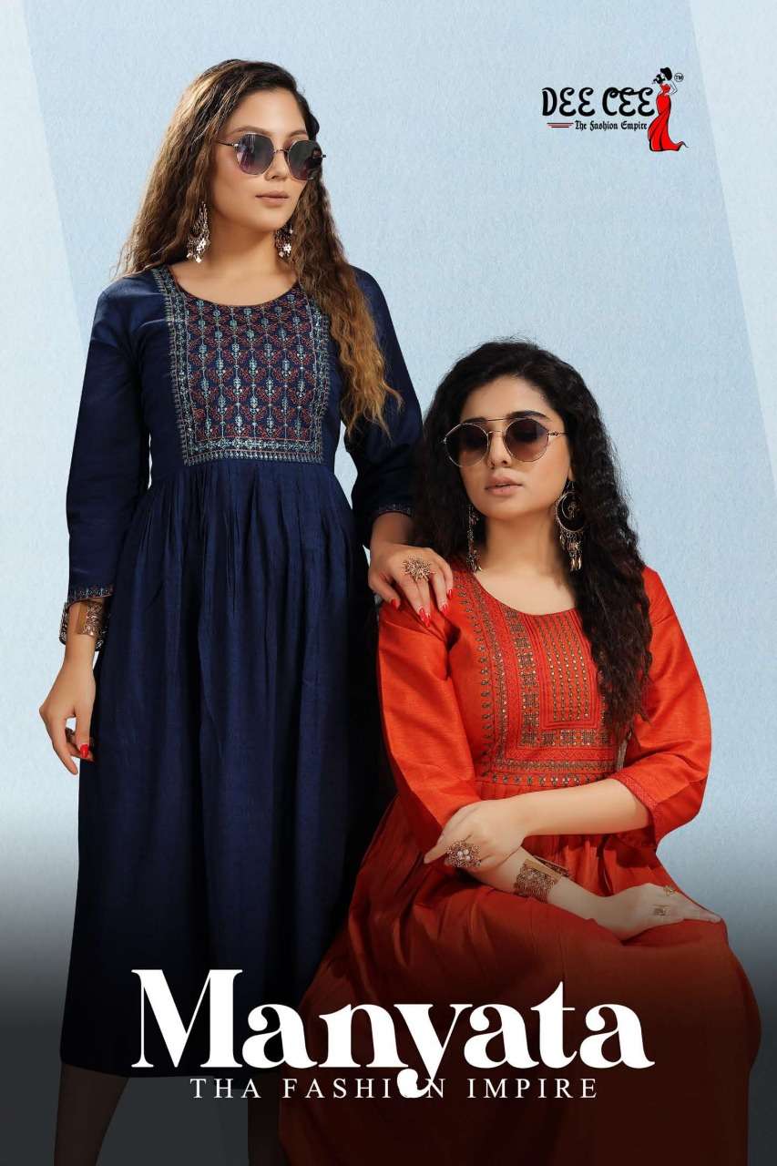 MANYATA BY DEE CEE BRAND GOWN STYLE RAYON TWO TONE KURTI WITH EMBROIDERY SEQUENCE WORK BY S3FOREVER ...