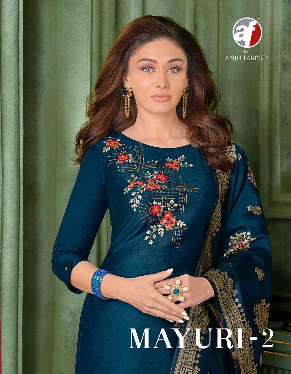 MAYURI VOL 2 BY AF BRAND EMBROIDERY WITH SAROSKI WORK KURTI WITH JAM SILK PANT AND  BANARSI JAQUARD ...