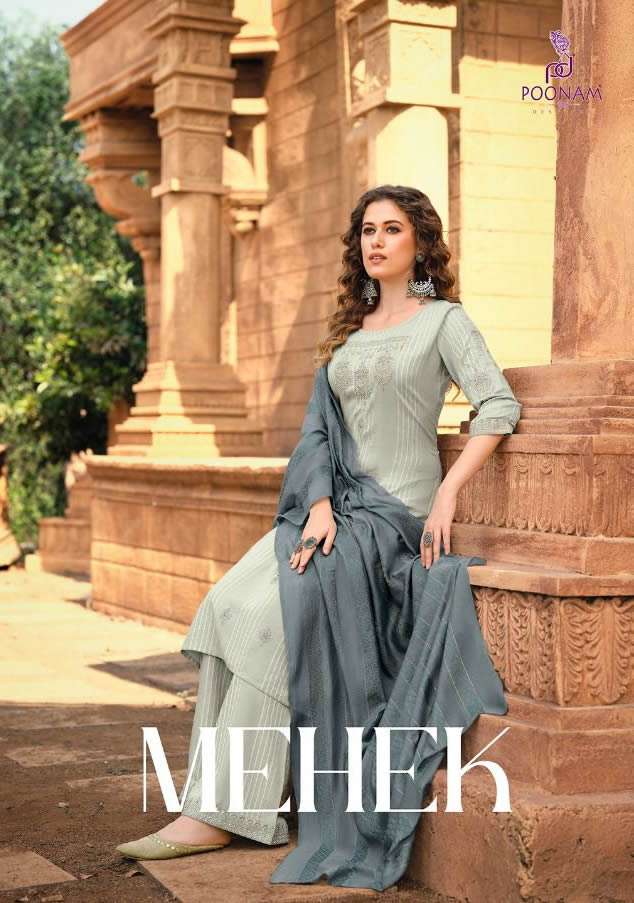 MEHEK BY POONAM DESIGNER BRAND PURE HANDWORK VISCOSE JACQUARD KURTI WITH PLAZO AND ZARI AND SEQUENCE...