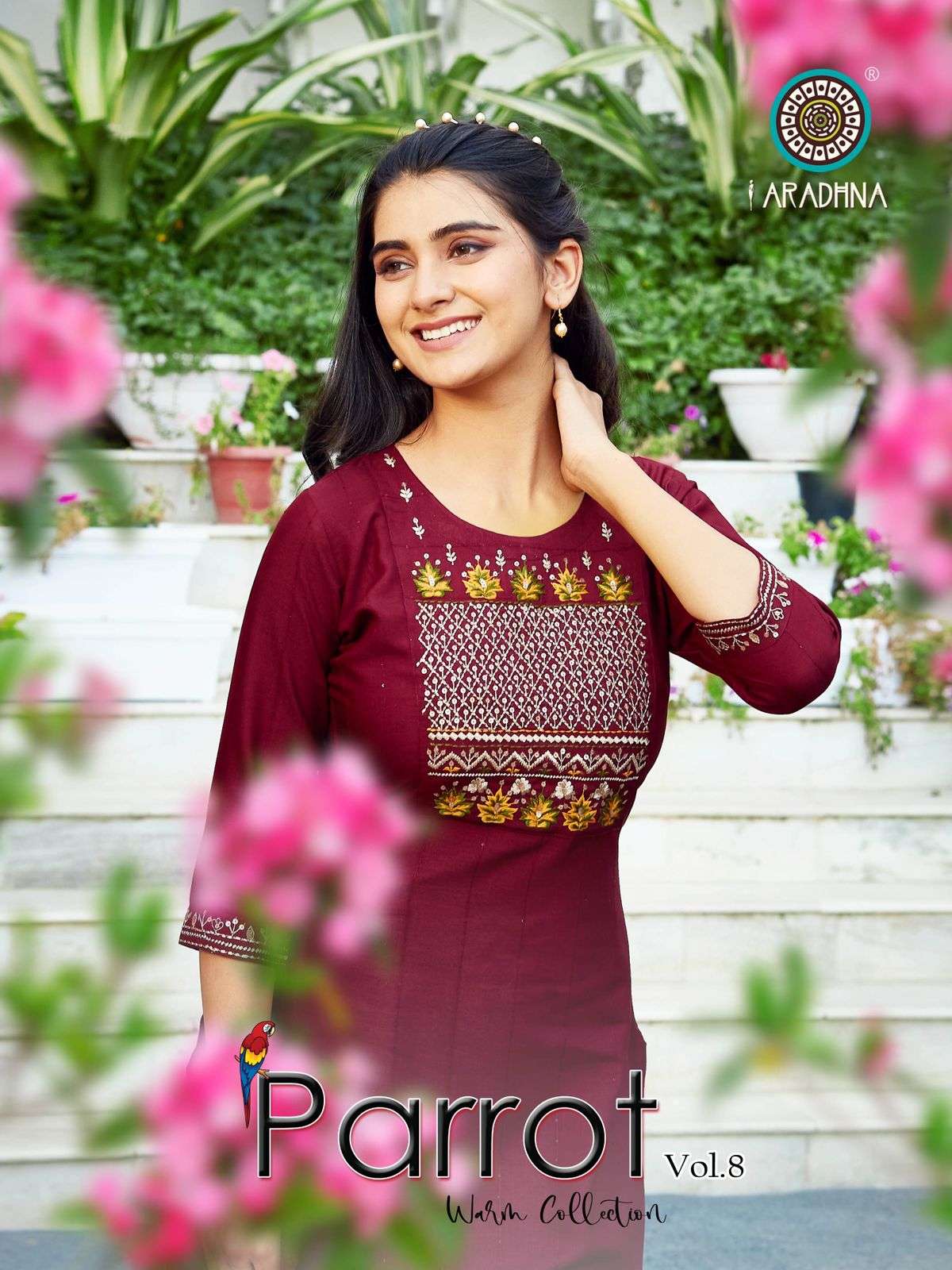 PARROT VOL 8 BY ARADHNA BRAND 14 KG RAYON STRIPED EMBROIDERY AND SEQUENCE WORK KURTI WHOLESALER AND ...