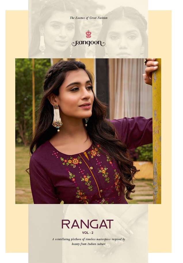 RANGAT Vol - 2 BY RANGOON FANCY COTTON LINING WITH FANCY WORK KURTI WHOLESALER AND DEALER