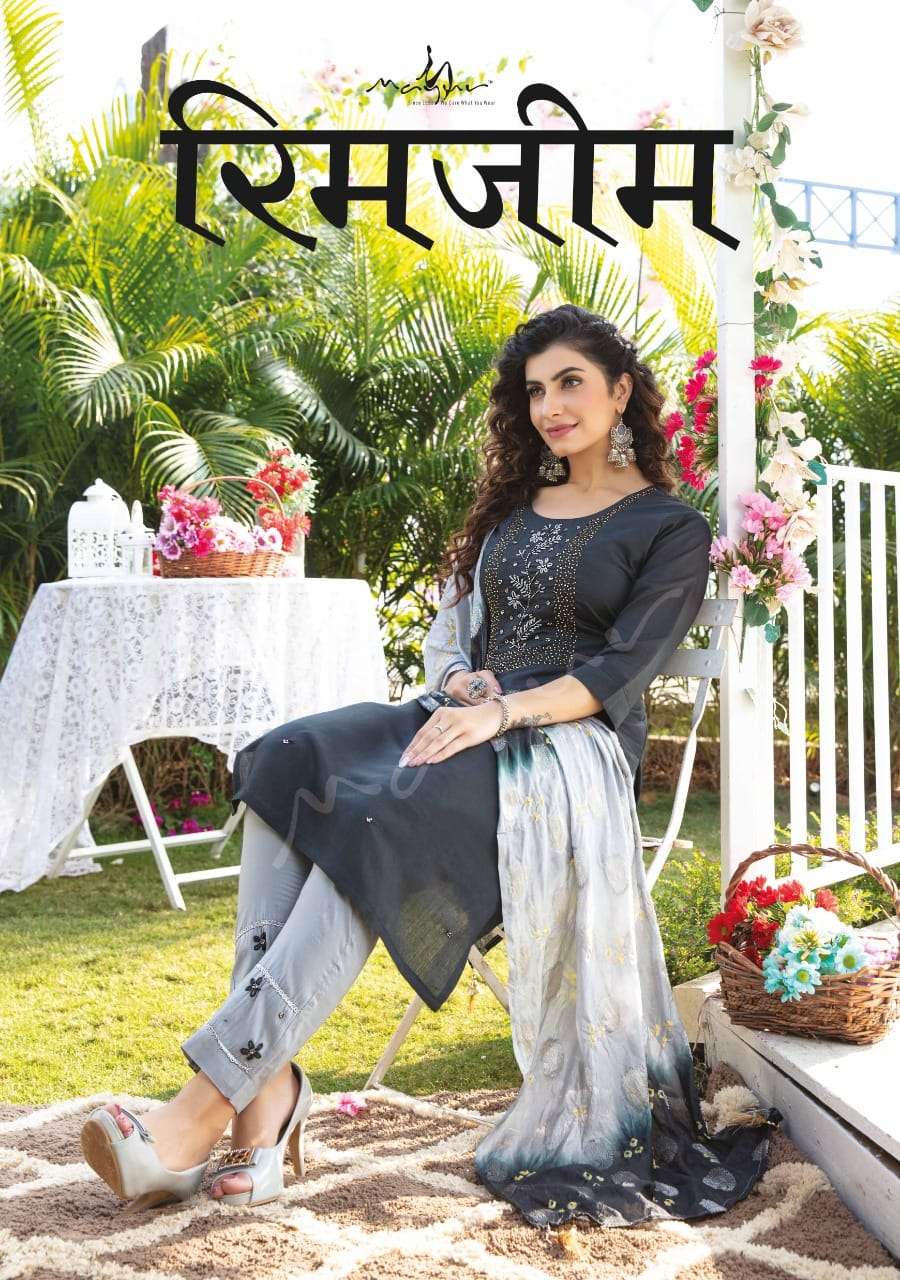 RIM ZIM BY MAYUR BRAND PURE HEAVY MODAL SILK HANDWORK KURTI WITH PURE SILK  PANT AND DESIGNER BANDHE...