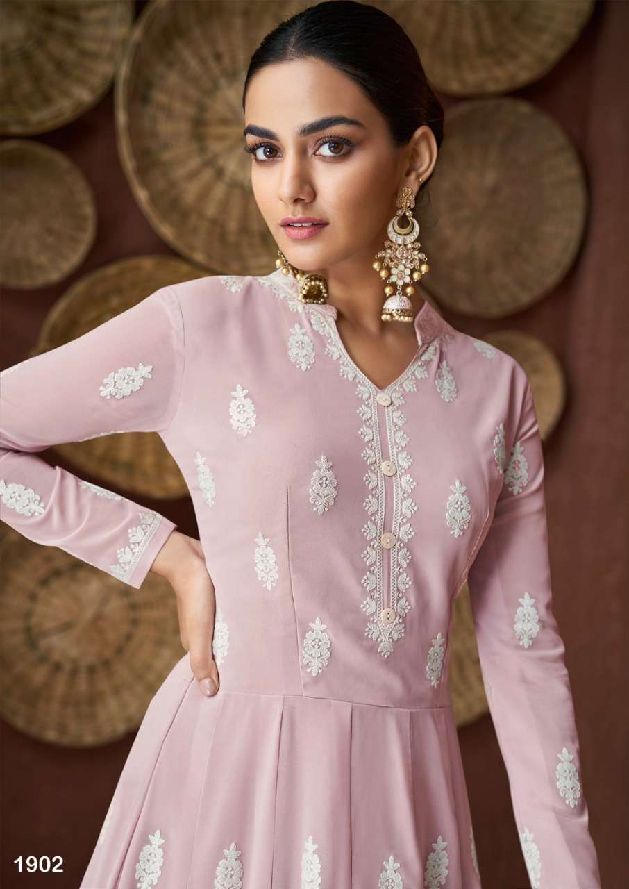 SIYA - PURE GEORGETTE HEAVY EMBROIDERY WORK LONG GOWN KURTI WITH ROYAL CRAPE INNER BY S3FOREVER  WHO...