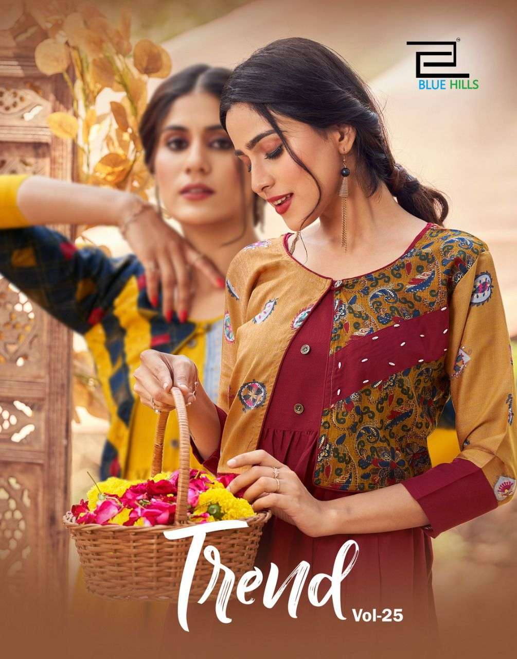 TREND VOL 25 BY BLUE HILLS BRAND 14 KG RAYON FOIL PRINT LONG GOWN KURTI WITH PRINTED KOTI WHOLESALER...